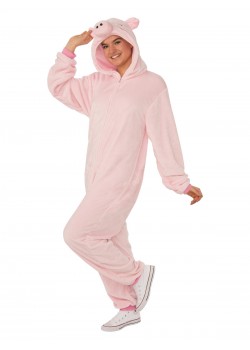 Pig Furry Hooded Onesie Adult Costume Animals